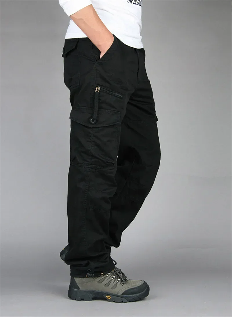 2026 New Winter Autumn Men Cargo Pants Cotton Straight Slacks Multi Pockets Casual Tactical Work Trousers