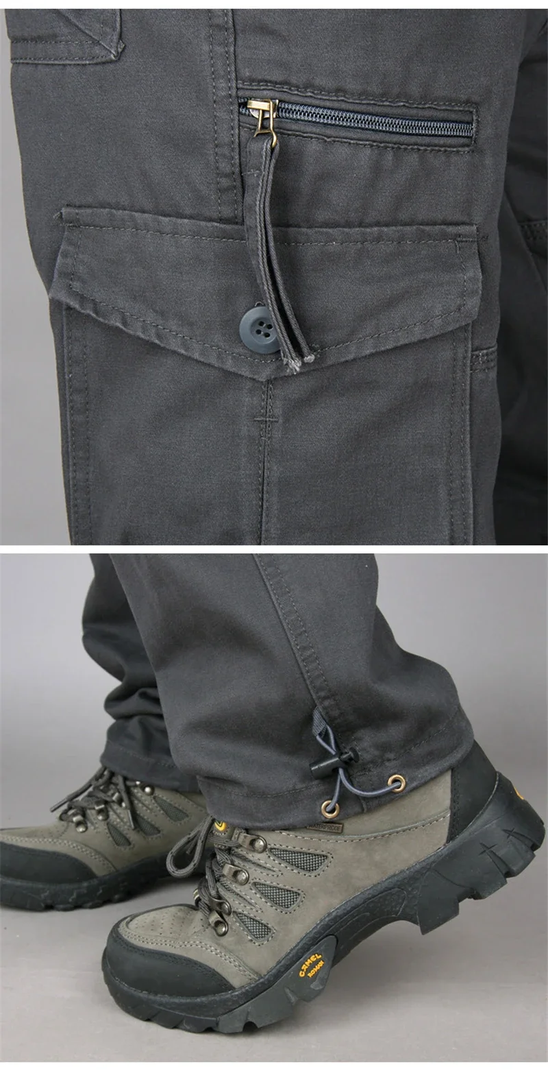 2026 New Winter Autumn Men Cargo Pants Cotton Straight Slacks Multi Pockets Casual Tactical Work Trousers