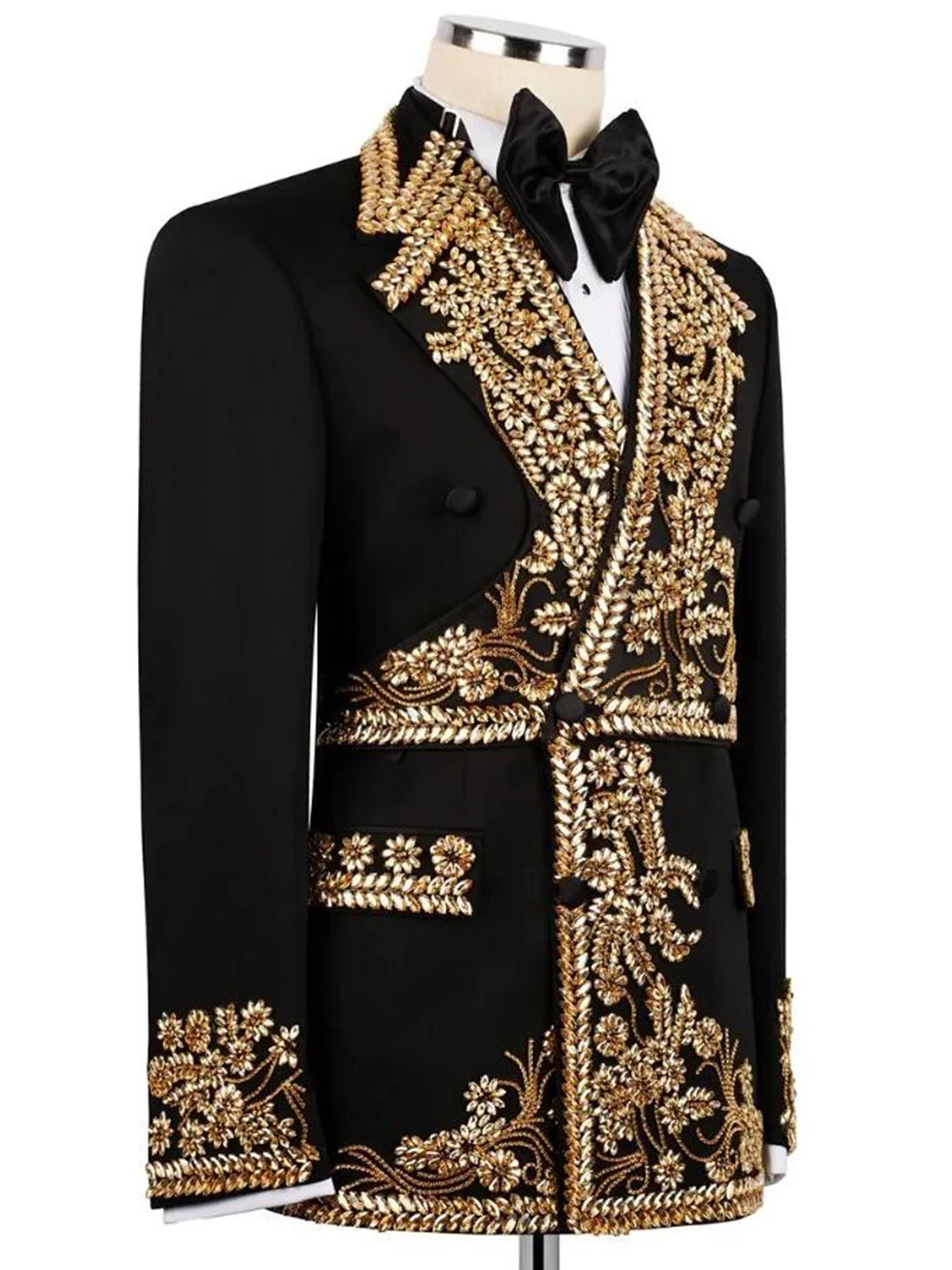 Exquisite Man Tuxedo Suit Slim Fit Peaked Lapel Jacket Pants 2 Piece Customized Evening Double Breasted Groom Party Clothing