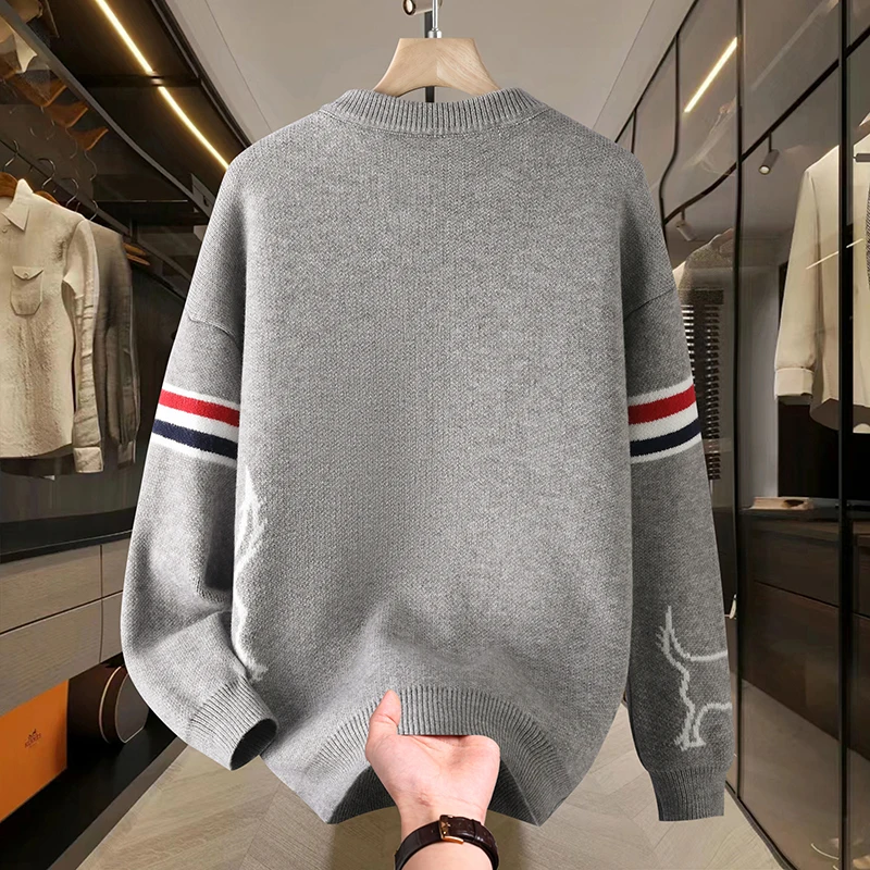New Autumn Winter Men's Sweater Jacket, Single Breasted Knitted Pattern Embroidered Cardigan, British Fashionable Men's Clothing