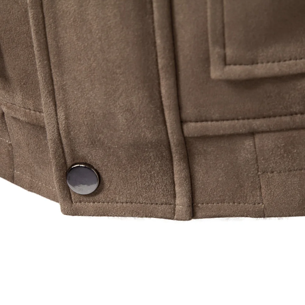 AIOPESON Men Vintage Business Jacket Faux Suede Zip Up Lapel Collar Pockets Ribbed Cuffs Color Block Slim Fit Spring Autumn Coat