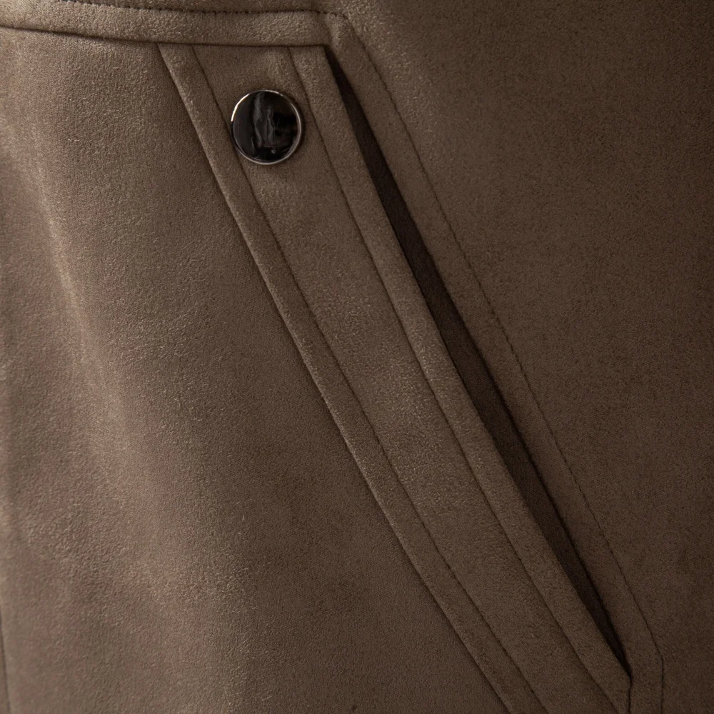 AIOPESON Men Vintage Business Jacket Faux Suede Zip Up Lapel Collar Pockets Ribbed Cuffs Color Block Slim Fit Spring Autumn Coat