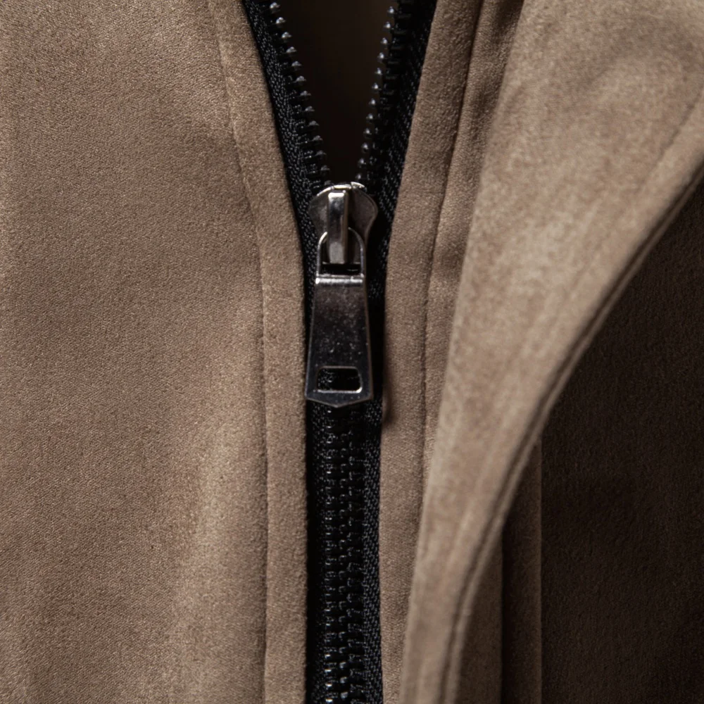 AIOPESON Men Vintage Business Jacket Faux Suede Zip Up Lapel Collar Pockets Ribbed Cuffs Color Block Slim Fit Spring Autumn Coat