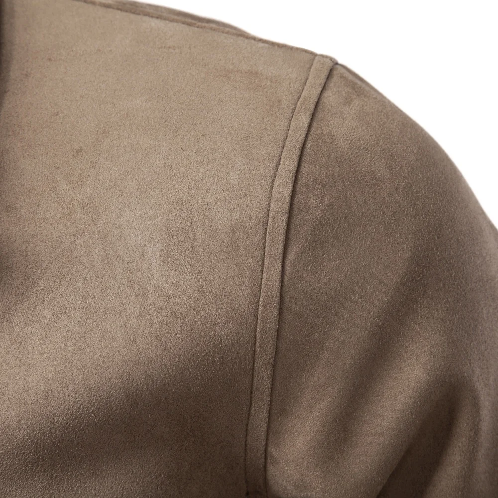 AIOPESON Men Vintage Business Jacket Faux Suede Zip Up Lapel Collar Pockets Ribbed Cuffs Color Block Slim Fit Spring Autumn Coat