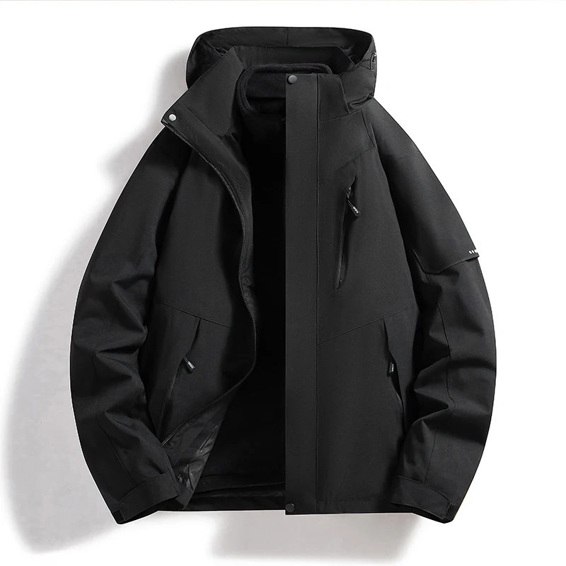 Men Women 3‑In‑1 Detachable Fleece Liner Jacket Color Block Waterproof Windproof Hooded Hiking Camping Winter Coat