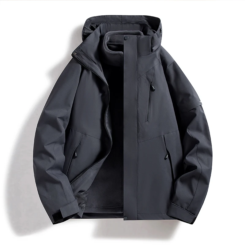 Men Women 3‑In‑1 Detachable Fleece Liner Jacket Color Block Waterproof Windproof Hooded Hiking Camping Winter Coat