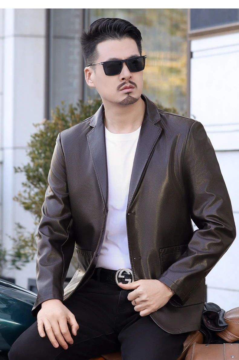 YN-2330 Natural Sheep Leather Casual Suit Men's Jacket Slim Spring and Autumn Thin Section Black Brown