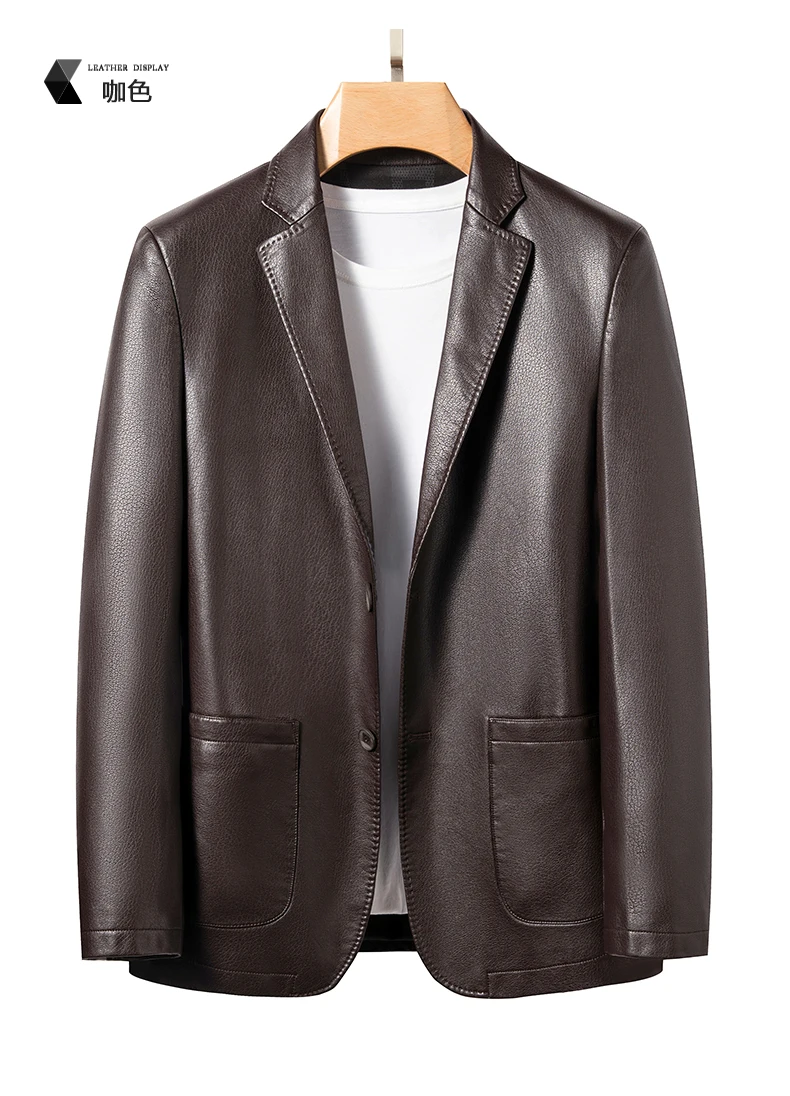 YN-2330 Natural Sheep Leather Casual Suit Men's Jacket Slim Spring and Autumn Thin Section Black Brown