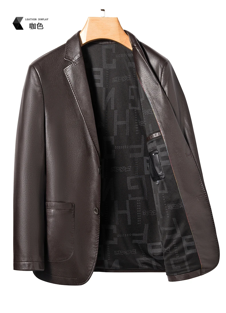 YN-2330 Natural Sheep Leather Casual Suit Men's Jacket Slim Spring and Autumn Thin Section Black Brown