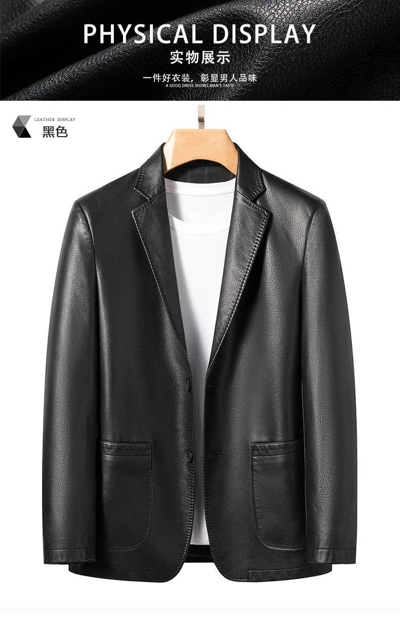 YN-2330 Natural Sheep Leather Casual Suit Men's Jacket Slim Spring and Autumn Thin Section Black Brown