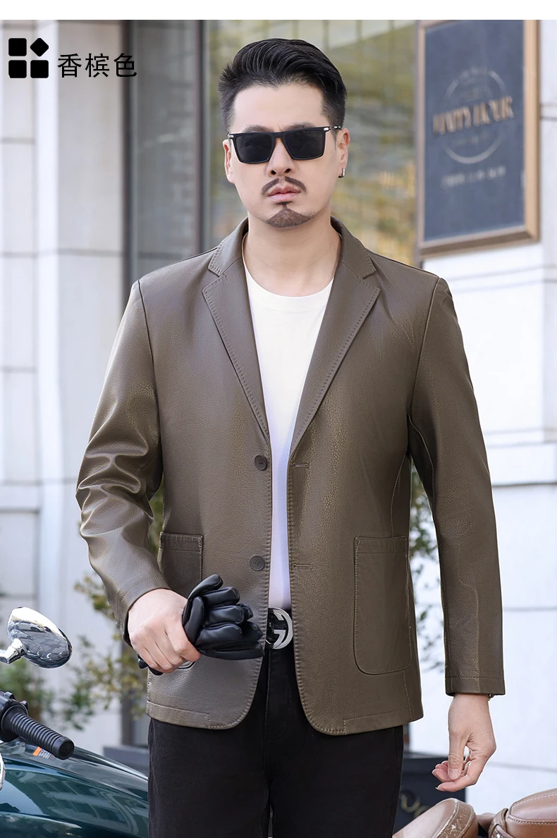 YN-2330 Natural Sheep Leather Casual Suit Men's Jacket Slim Spring and Autumn Thin Section Black Brown