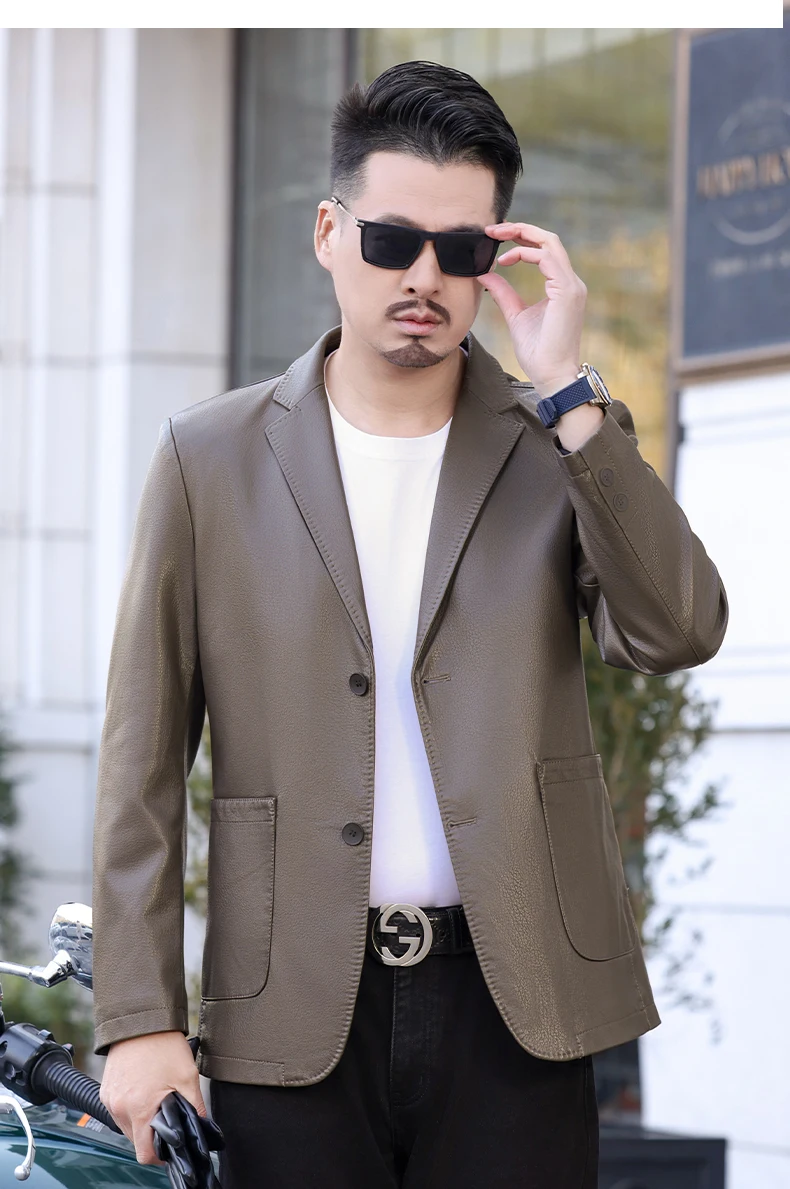 YN-2330 Natural Sheep Leather Casual Suit Men's Jacket Slim Spring and Autumn Thin Section Black Brown