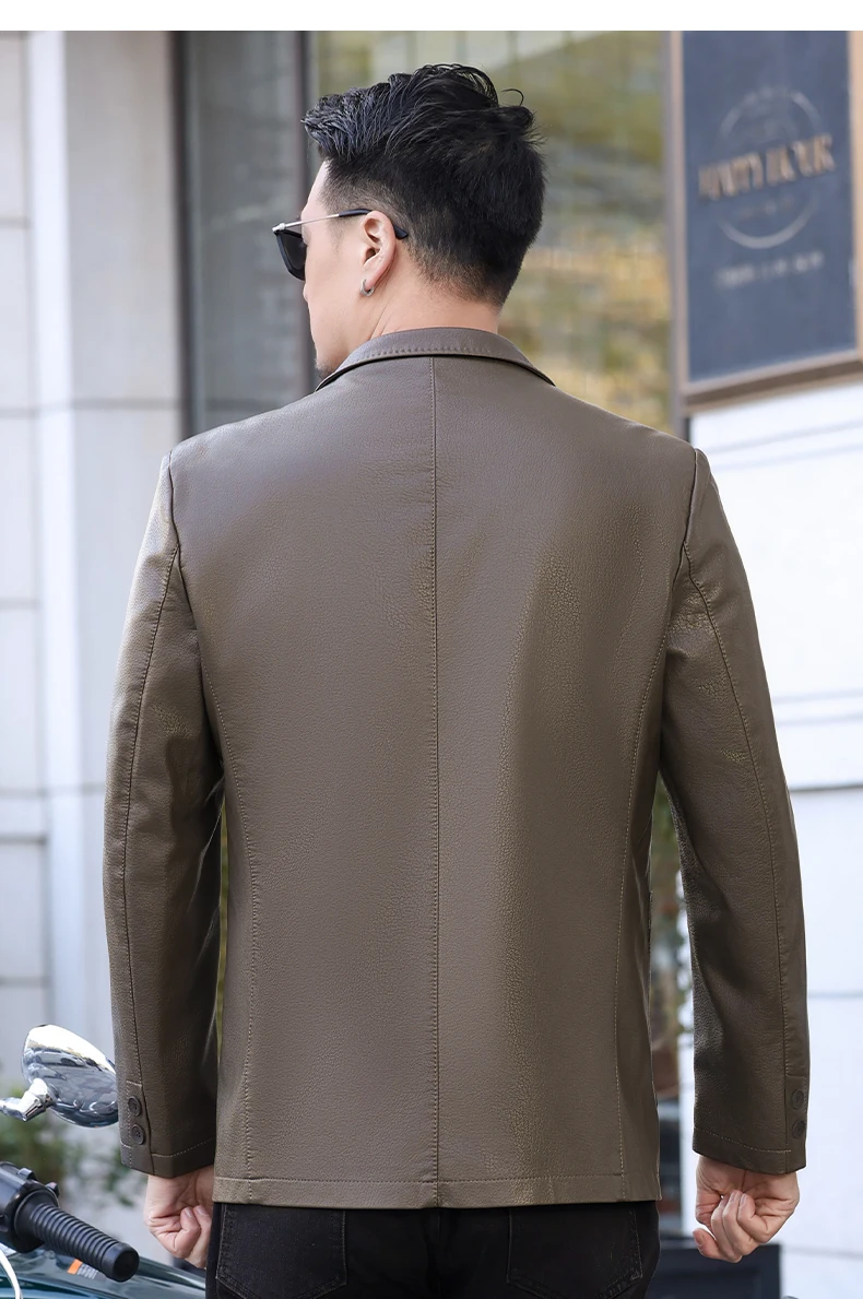 YN-2330 Natural Sheep Leather Casual Suit Men's Jacket Slim Spring and Autumn Thin Section Black Brown