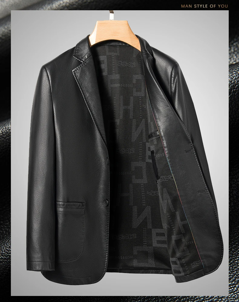 YN-2330 Natural Sheep Leather Casual Suit Men's Jacket Slim Spring and Autumn Thin Section Black Brown