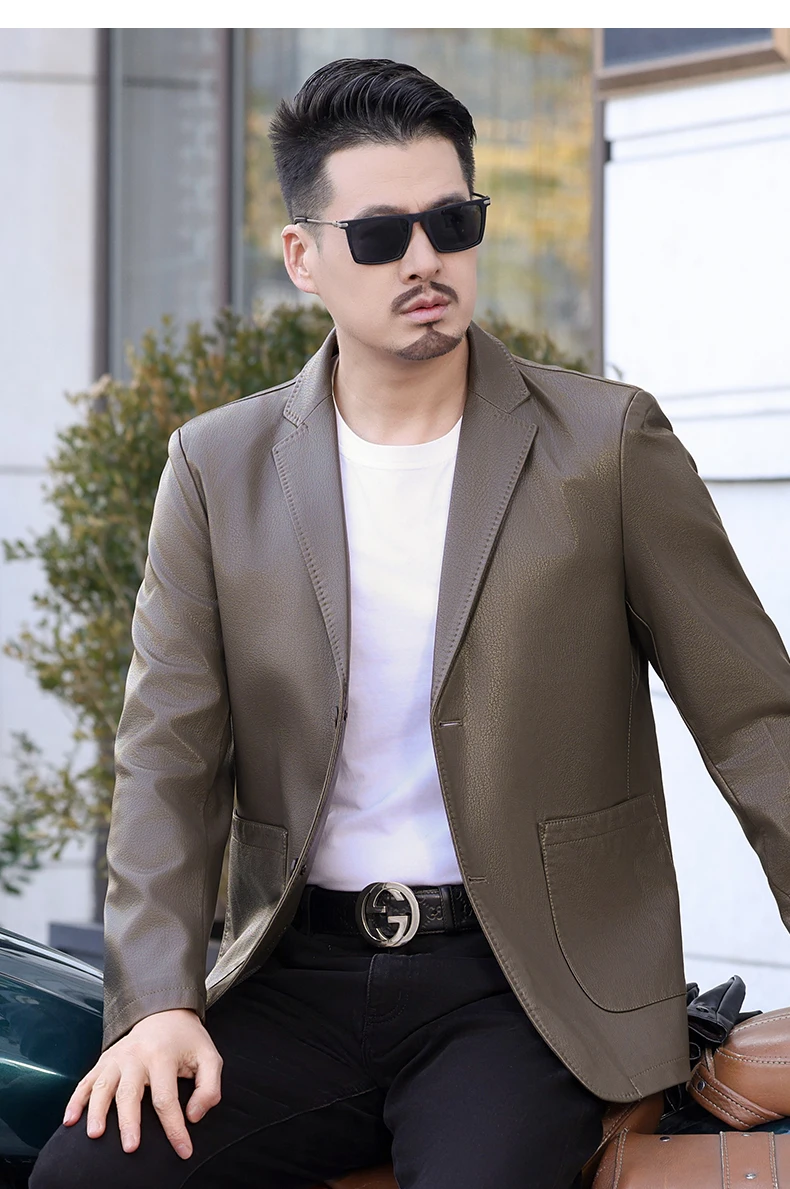 YN-2330 Natural Sheep Leather Casual Suit Men's Jacket Slim Spring and Autumn Thin Section Black Brown