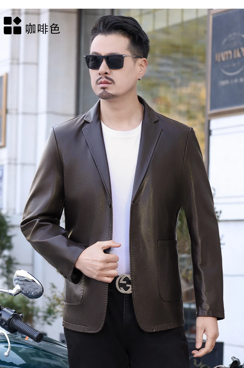 YN-2330 Natural Sheep Leather Casual Suit Men's Jacket Slim Spring and Autumn Thin Section Black Brown