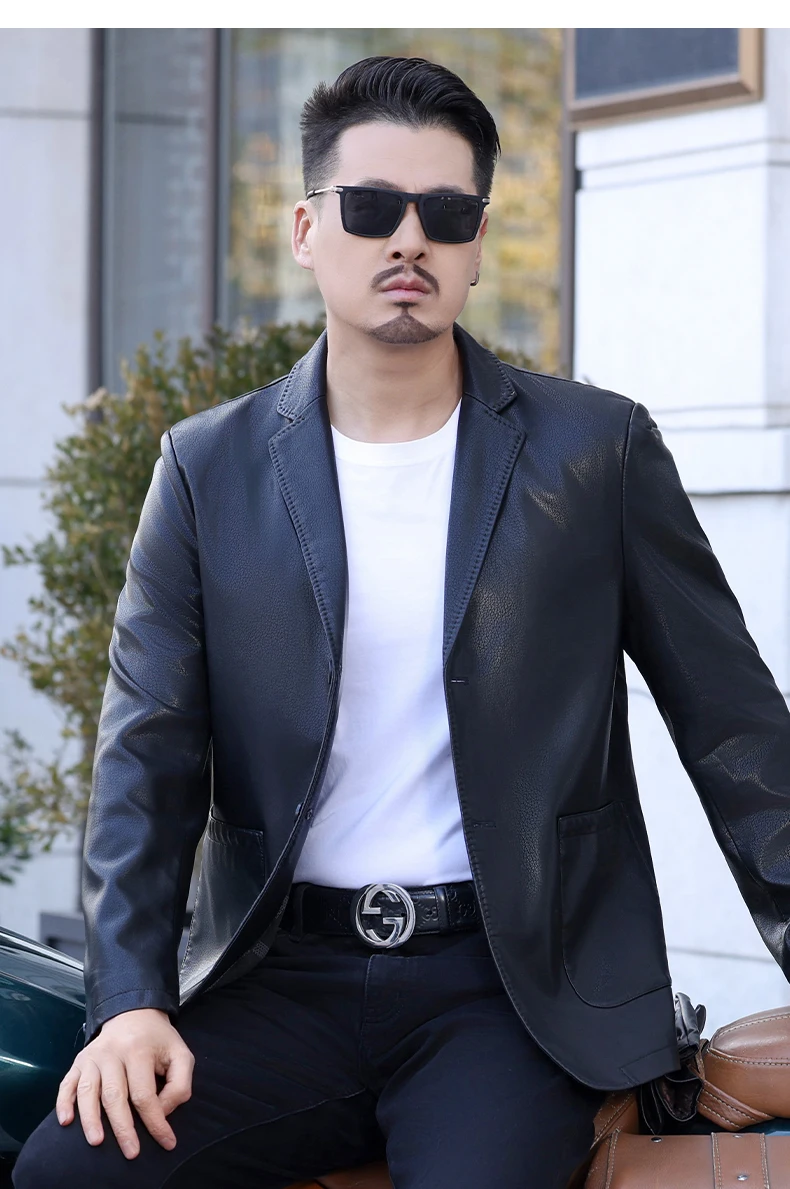 YN-2330 Natural Sheep Leather Casual Suit Men's Jacket Slim Spring and Autumn Thin Section Black Brown