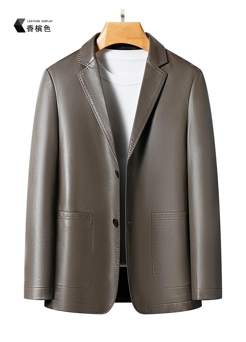 YN-2330 Natural Sheep Leather Casual Suit Men's Jacket Slim Spring and Autumn Thin Section Black Brown