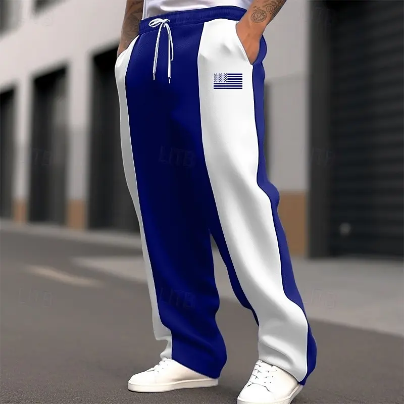 Men's straight-leg pants with a relaxed fit and simple stripe print. Casual wide-leg style. Suitable for teens and adults.
