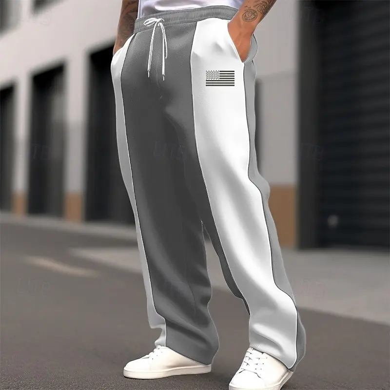 Men's straight-leg pants with a relaxed fit and simple stripe print. Casual wide-leg style. Suitable for teens and adults.
