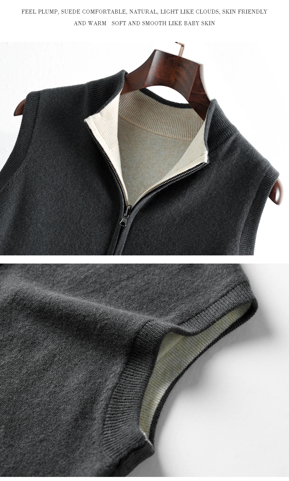Autumn And Winter New Double-Sided Vest Men's 100% Pure Wool Knitted Vest Loose Semi-High Collar Zipper Cardigan