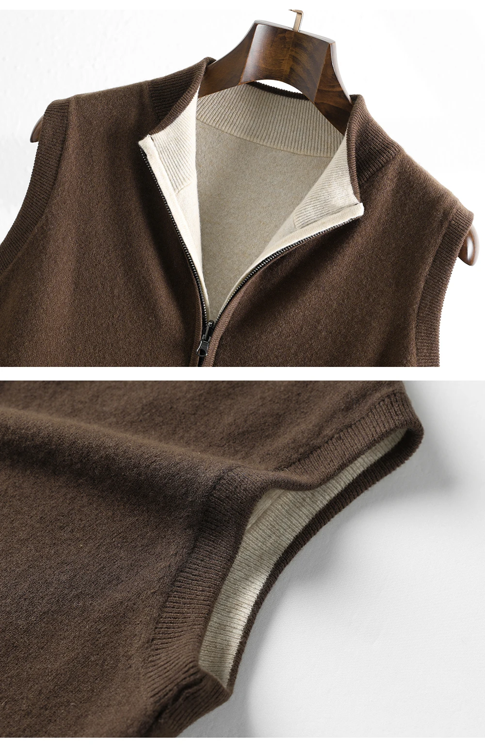 Autumn And Winter New Double-Sided Vest Men's 100% Pure Wool Knitted Vest Loose Semi-High Collar Zipper Cardigan