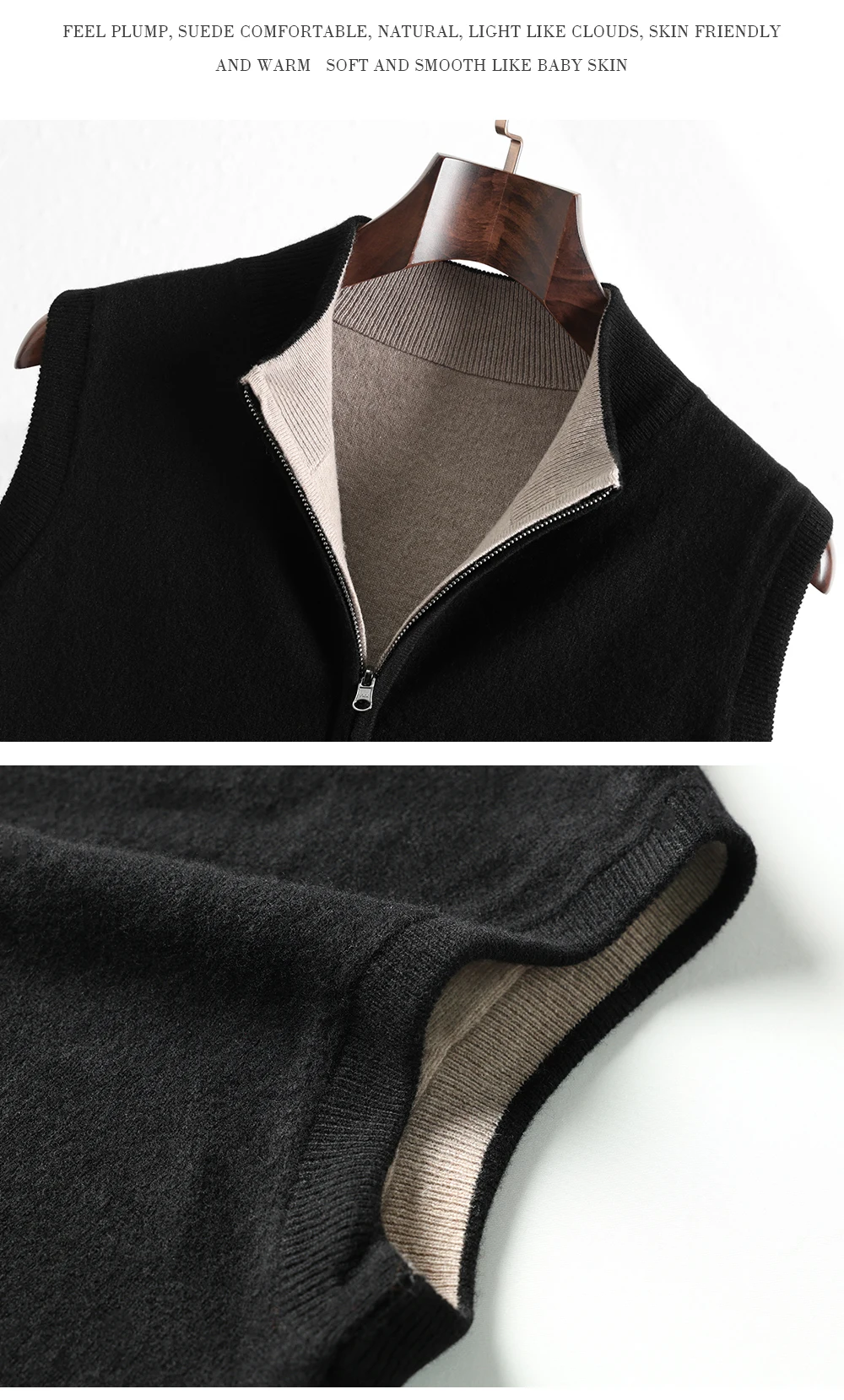 Autumn And Winter New Double-Sided Vest Men's 100% Pure Wool Knitted Vest Loose Semi-High Collar Zipper Cardigan