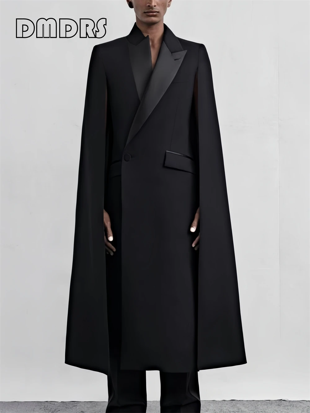 Tailored Fit Long Suit Coat Mens Side Button Coat for Autumn, Long Cape Sleeves Chrsitmas Costume Suit XXS-7XL