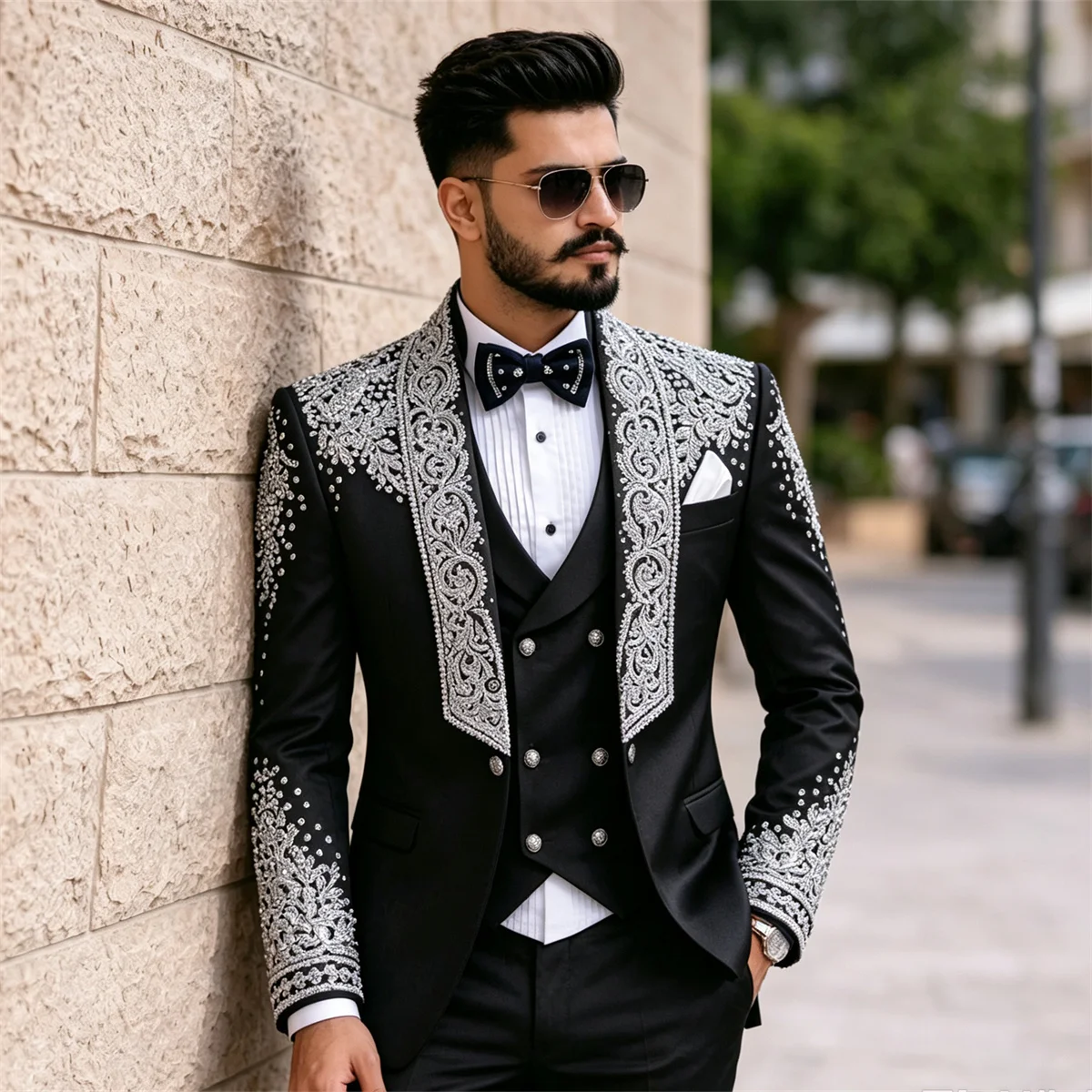 High End Jewelry Diamond Men Suits Customized Slim Fit Groom Party Male Prom Blazers 3 Pieces Sets Wedding Party ropa hombre