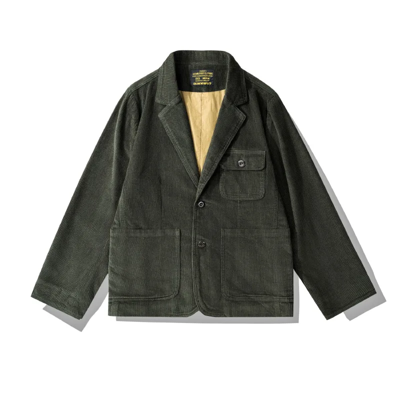 100% Cotton Corduroy Blazer for Men America Style Good Quality Jacket Multi-pocket Business Casual Solid Color Simple Basic Coat