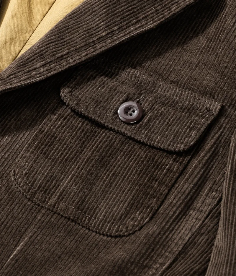 100% Cotton Corduroy Blazer for Men America Style Good Quality Jacket Multi-pocket Business Casual Solid Color Simple Basic Coat