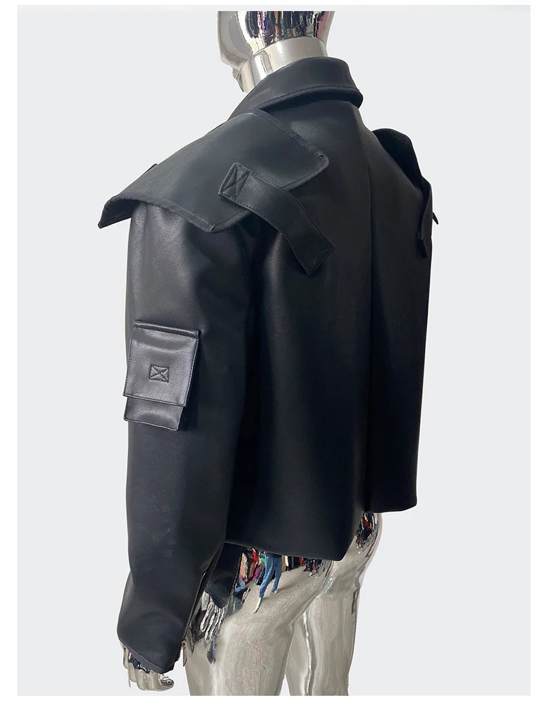 Nerazzurri Spring Autumn Cool Handsome Emo Hard Short Black Pu Leather Jacket Blazer Men with Three-dimensional Pockets Zipper