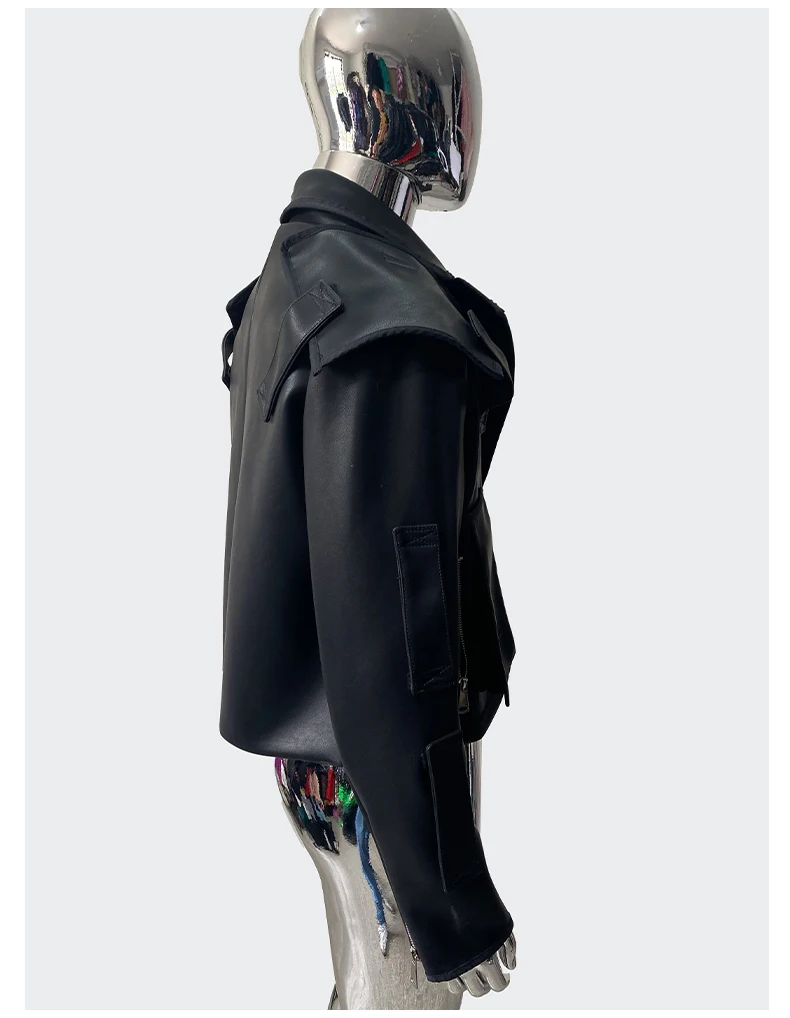 Nerazzurri Spring Autumn Cool Handsome Emo Hard Short Black Pu Leather Jacket Blazer Men with Three-dimensional Pockets Zipper