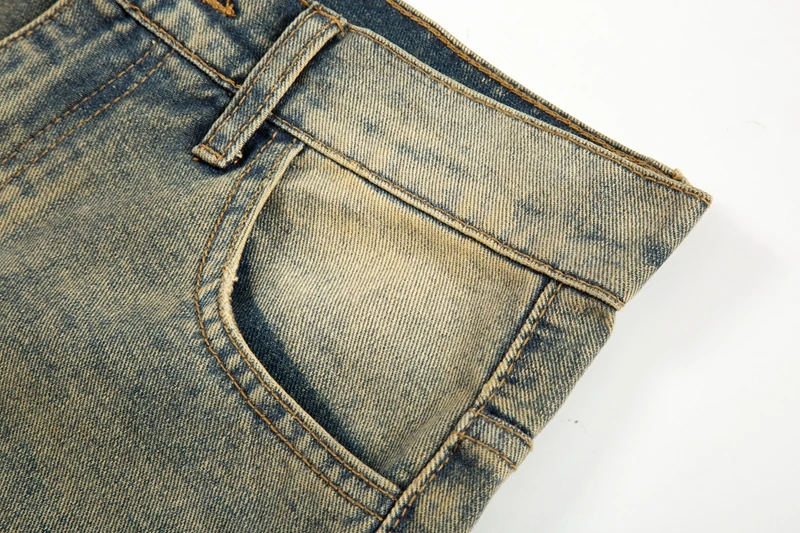 Vintage Oversized Split Deconstructed Men Wide Jeans Baggy Yellow Mud Dyed Washed Denim Jeans Cat Whisker Straight Denim Pant