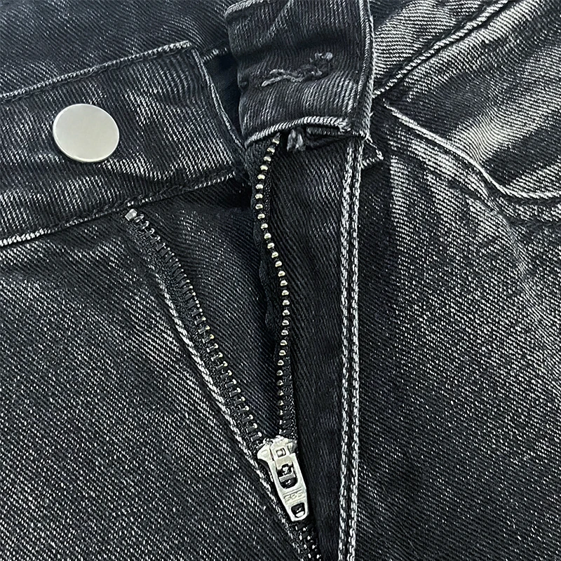 European and American style heavy industry thorn red embroidered jeans men's washed black personalized street trousers