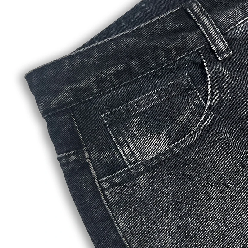 European and American style heavy industry thorn red embroidered jeans men's washed black personalized street trousers