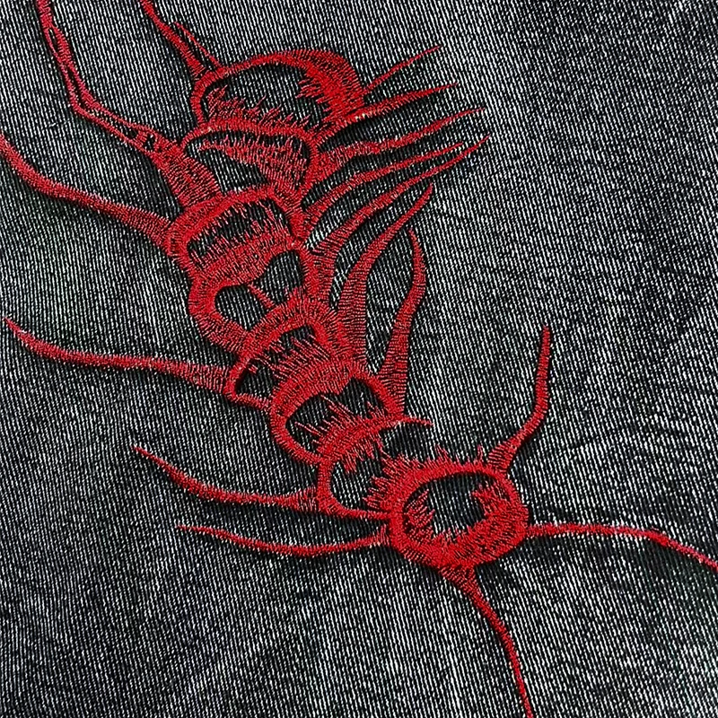 European and American style heavy industry thorn red embroidered jeans men's washed black personalized street trousers