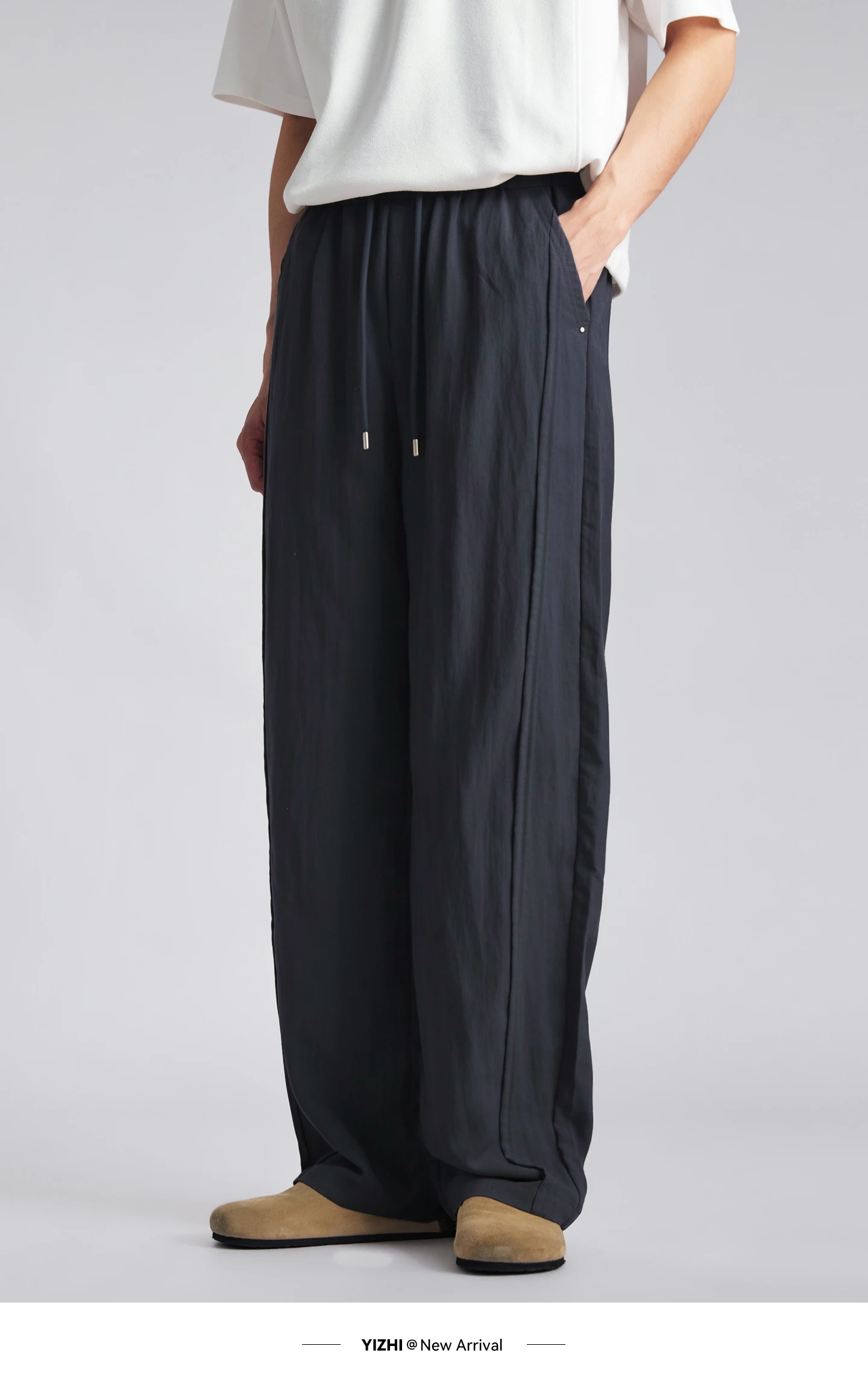 Fashion Men's Lyocell Linen Solid Straight Pants 2026 Summer Loose Side Seam Split Soft Draped Breathable Wide Leg Trousers
