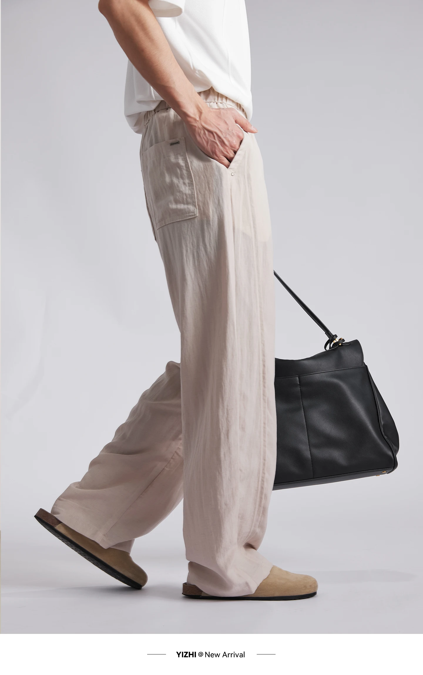 Fashion Men's Lyocell Linen Solid Straight Pants 2026 Summer Loose Side Seam Split Soft Draped Breathable Wide Leg Trousers