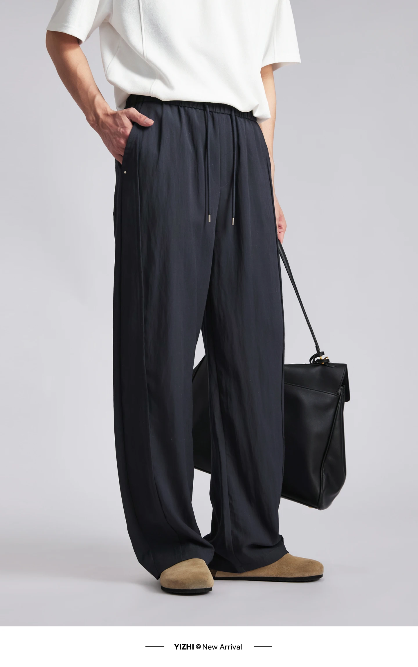 Fashion Men's Lyocell Linen Solid Straight Pants 2026 Summer Loose Side Seam Split Soft Draped Breathable Wide Leg Trousers