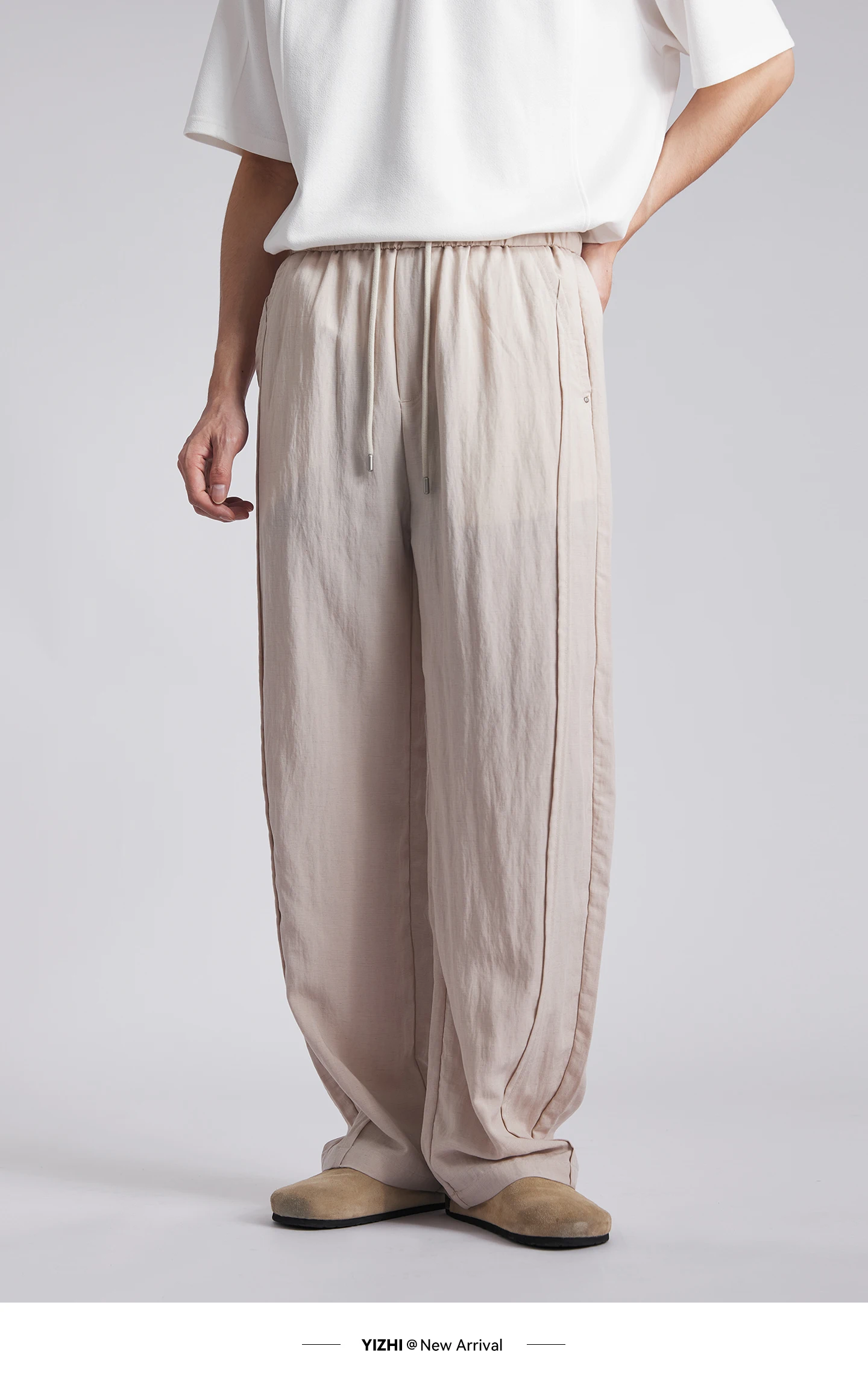 Fashion Men's Lyocell Linen Solid Straight Pants 2026 Summer Loose Side Seam Split Soft Draped Breathable Wide Leg Trousers