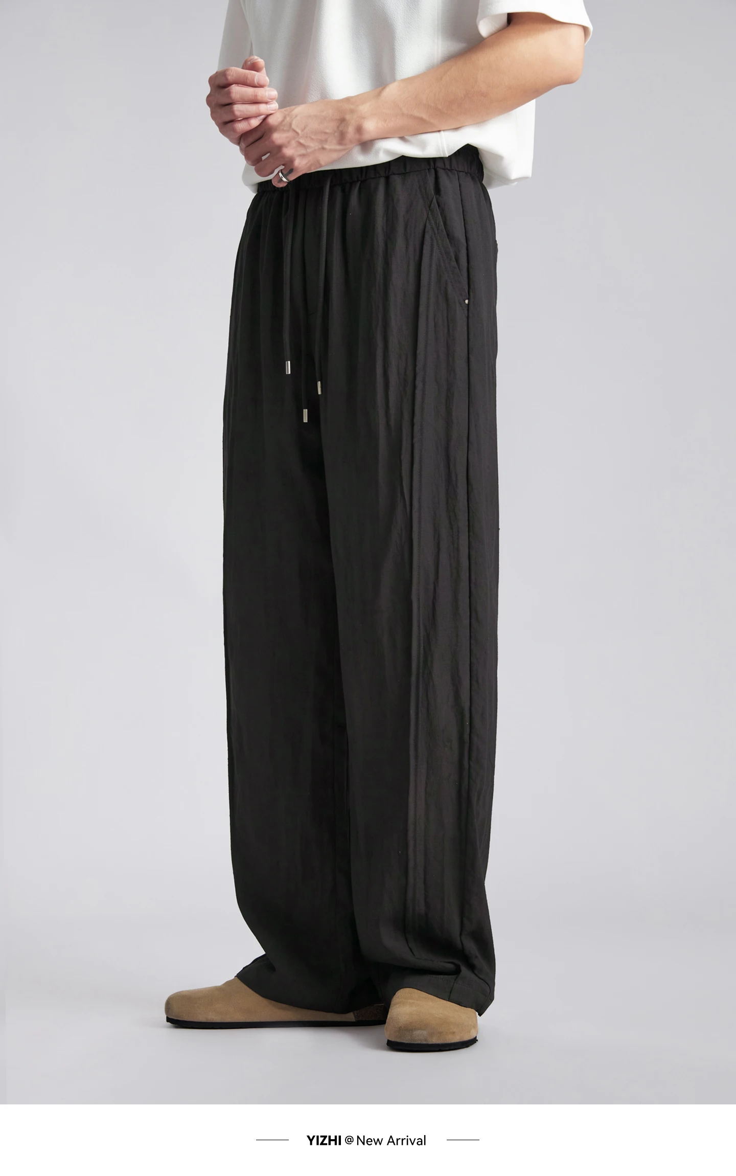 Fashion Men's Lyocell Linen Solid Straight Pants 2026 Summer Loose Side Seam Split Soft Draped Breathable Wide Leg Trousers
