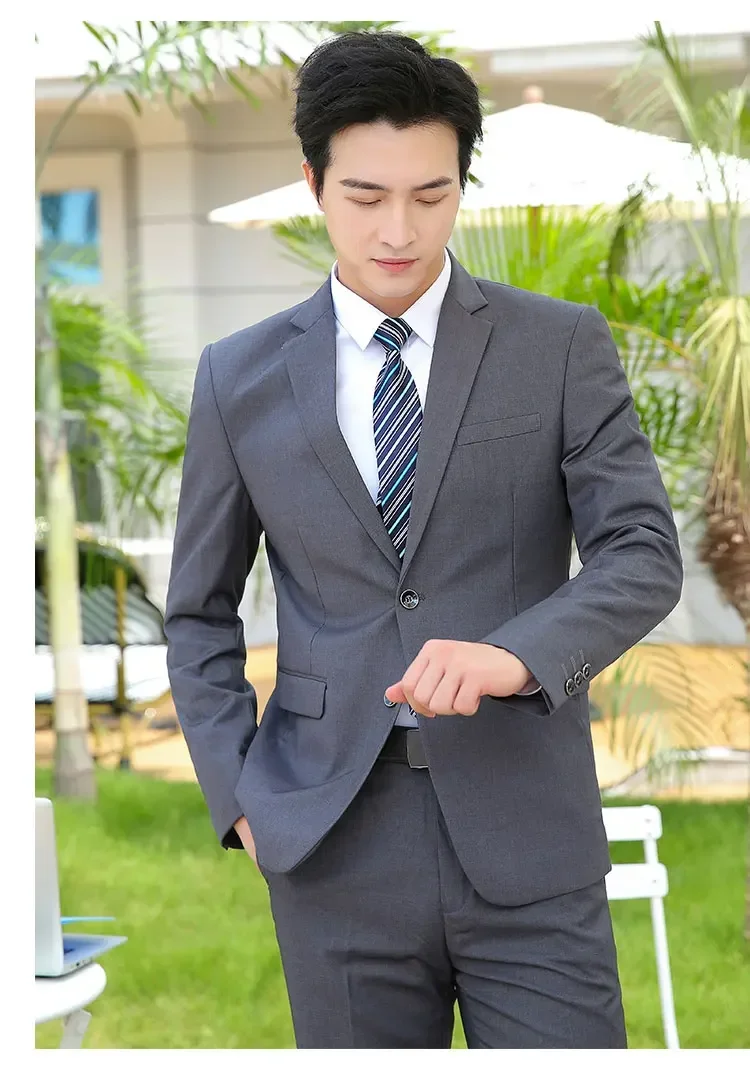 8XL Suit (Blazer+pants) Fashion Business Gentleman Italian Style Slim Solid Color Professional Suit Wedding Groom Best Man Suit