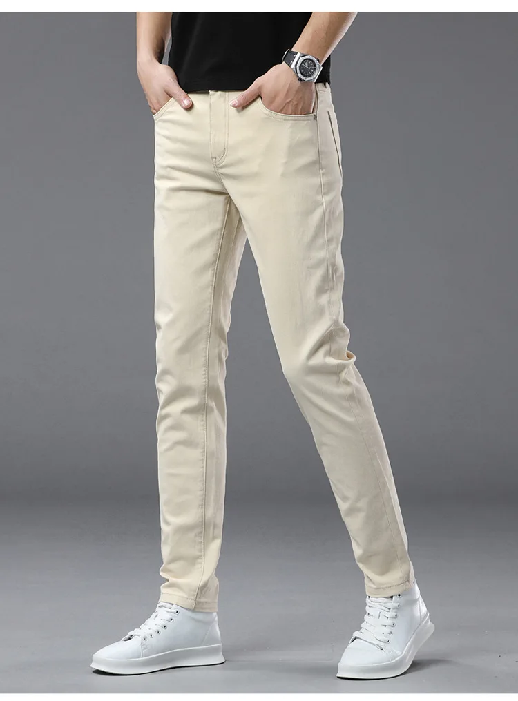 2025 spring/summer high end luxury fashion jeans for men, elastic trend versatile, slim fit, simple and casual pants