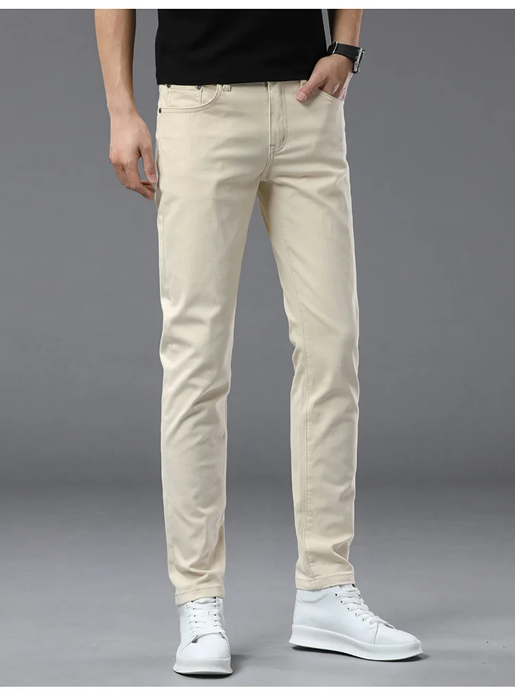 2025 spring/summer high end luxury fashion jeans for men, elastic trend versatile, slim fit, simple and casual pants