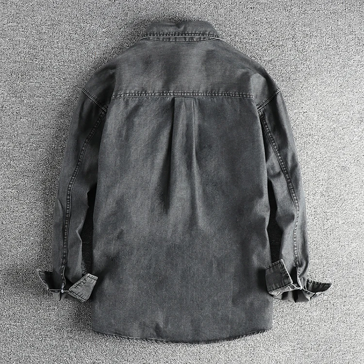 Heavy washing to do old vintage denim shirt men's double pocket design trend Europe and the United States casual shirt coat