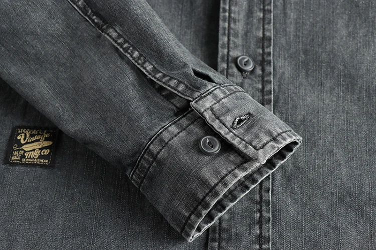 Heavy washing to do old vintage denim shirt men's double pocket design trend Europe and the United States casual shirt coat