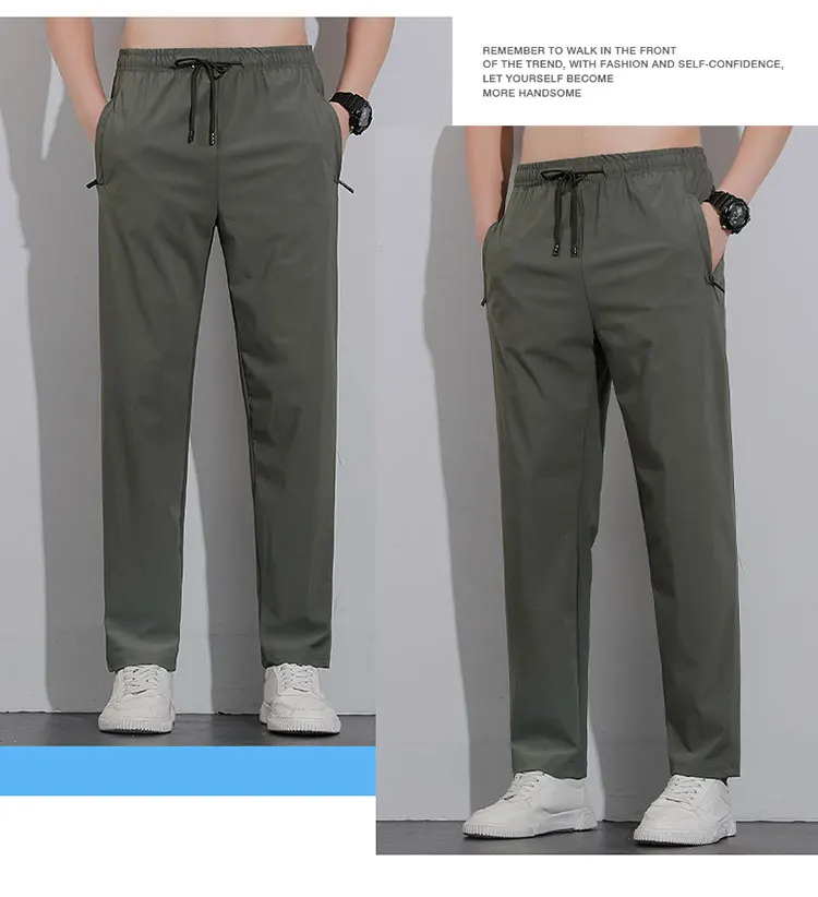 Breathable Men's Casual Pants Quick Dry Straight Elastic Waist Jogger Sweatpants Korean Classic Sport Trousers Plus Size 8XL 9XL