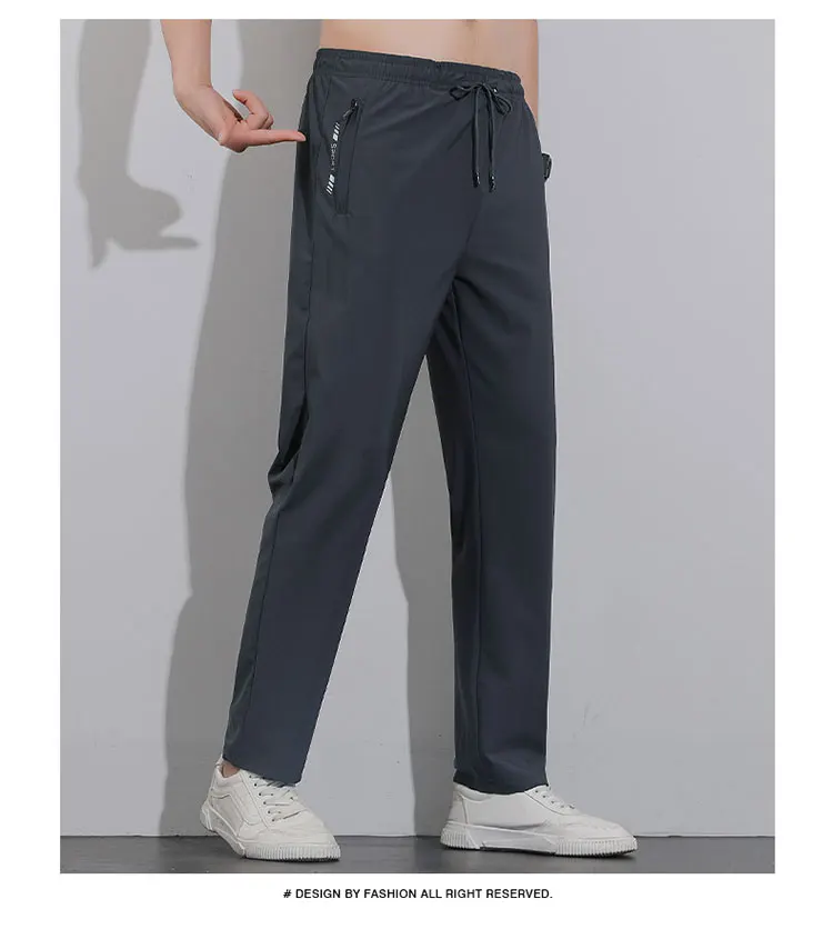 Breathable Men's Casual Pants Quick Dry Straight Elastic Waist Jogger Sweatpants Korean Classic Sport Trousers Plus Size 8XL 9XL