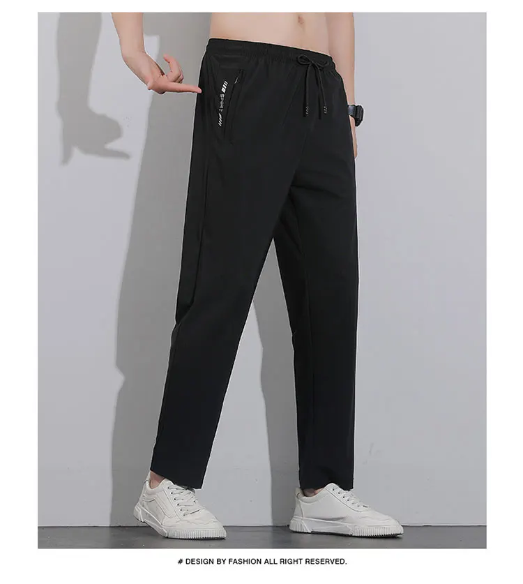 Breathable Men's Casual Pants Quick Dry Straight Elastic Waist Jogger Sweatpants Korean Classic Sport Trousers Plus Size 8XL 9XL